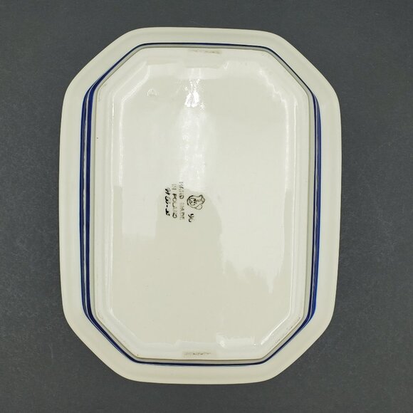 Polish Pottery Peacock Leaves 10" Baker Rectangular Octagonal BakingServing Dish - Picture 8 of 11